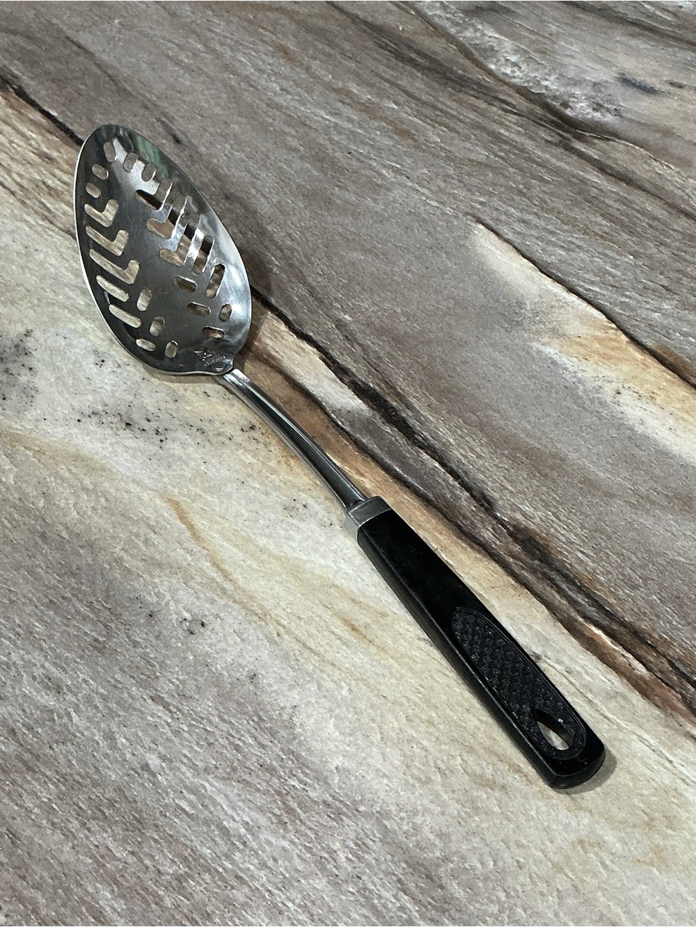 Vintage Ekco Slotted Serving Spoon Black Handle Chromium Plated Kitchen Utensil